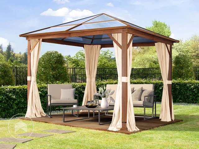 Cenador Forest Deluxe, champán, 3x3m con óptica de roble