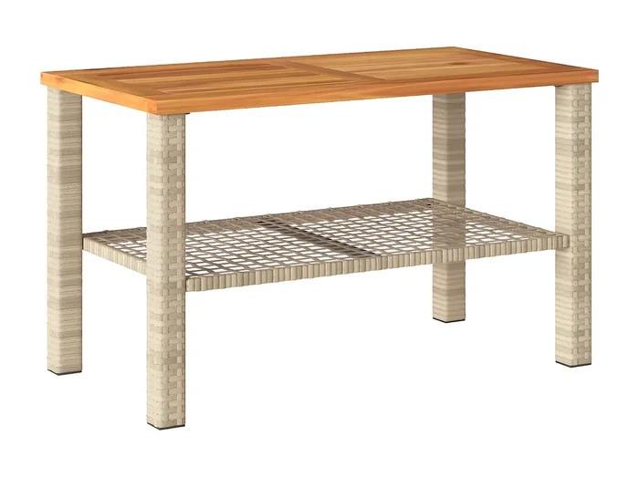 Centreville Mesa de jardín ratán sintético madera acacia beige 70x38x42 cm