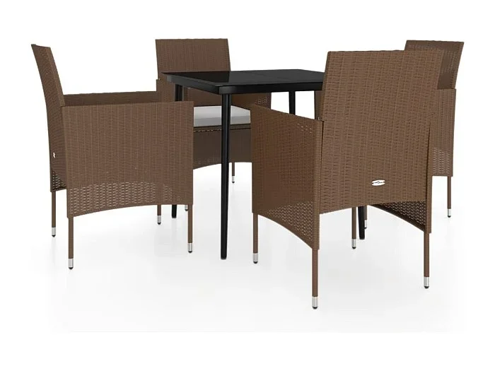 Cesarino Juego de comedor de jardín 5 piezas con cojines marrón y negro