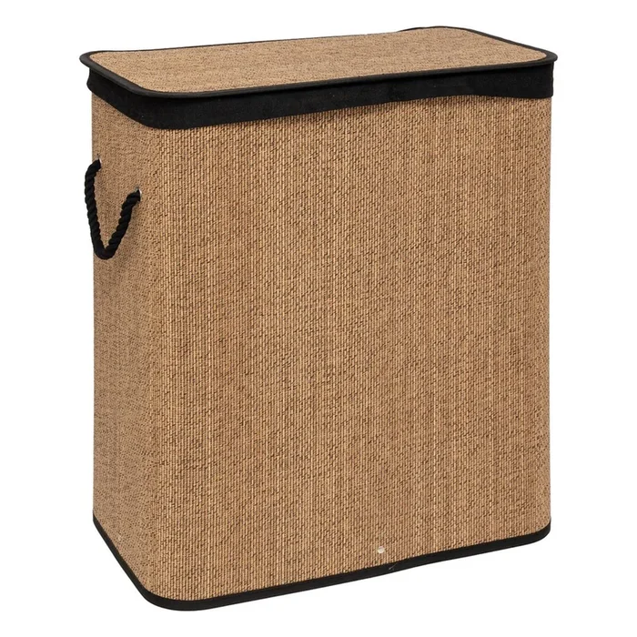 Cesta de ropa rectangular 100 l bambú y tejido negro
