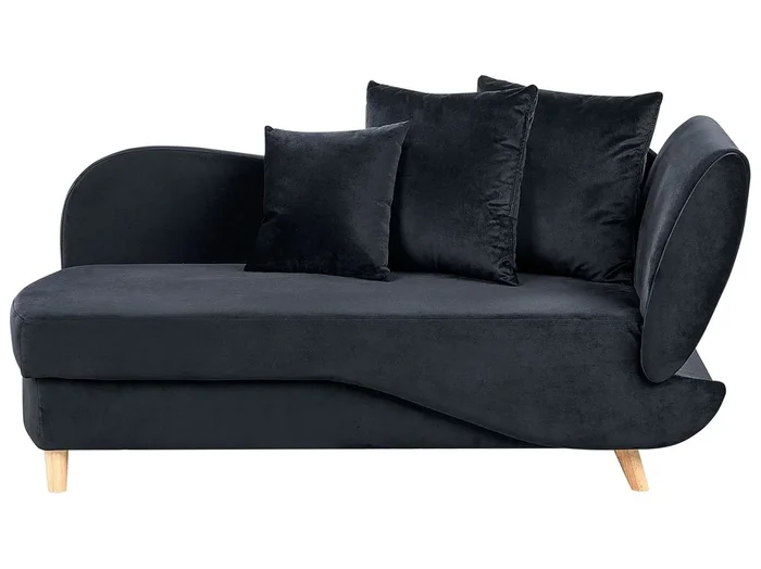 Chaise longue derecho MERI Terciopelo Negro con almacenaje