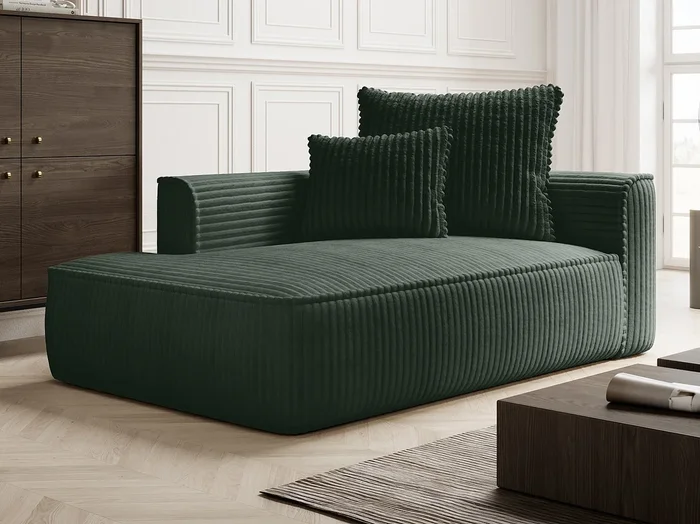Chaise longue izquierdo de pana gruesa en verde PINETA
