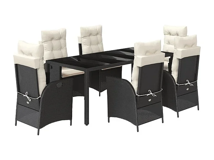 Chattanooga Set de comedor de jardín 7 pzas y cojines ratán sintético negro