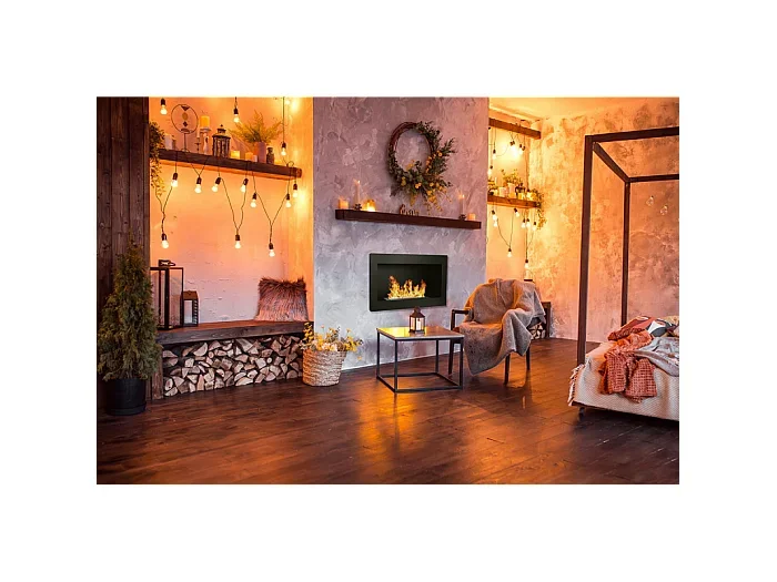 Chimenea de bioetanol de pared o empotrada Lucca Black L 90 x P 12 x H 40