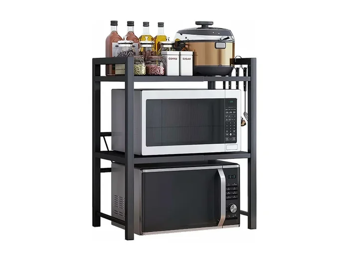 Cocina de almacenamiento en el estante, con soporte para horno de microondas y 6 ganchos, 40/64x36x79cm