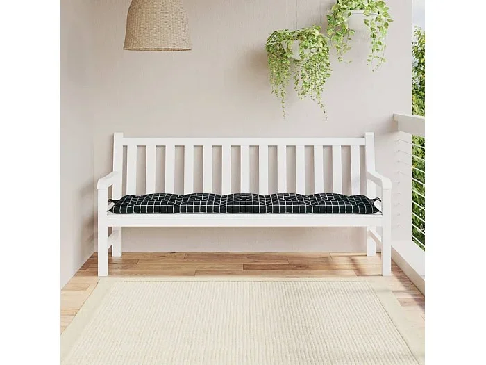 Cojín de banco jardín tela Oxford a cuadros negro 180x50x7 cm ES920274