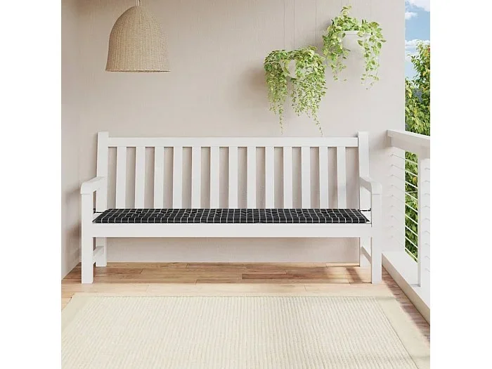 Cojín para banco de jardín tela a cuadros negro 200x50x3 cm ES681468