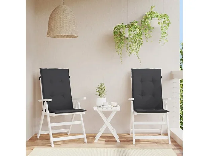 Cojín silla de jardín respaldo alto 2 uds tela negro 120x50x3cm