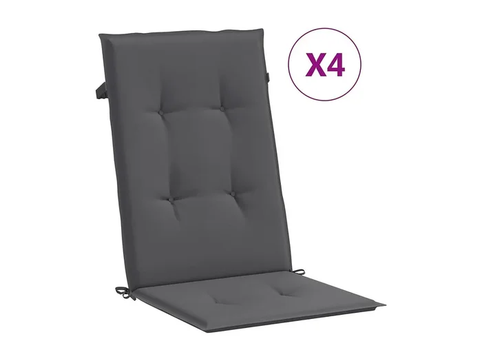 Cojín silla de jardín respaldo alto 4 unidades tela gris 120x50x3 cm