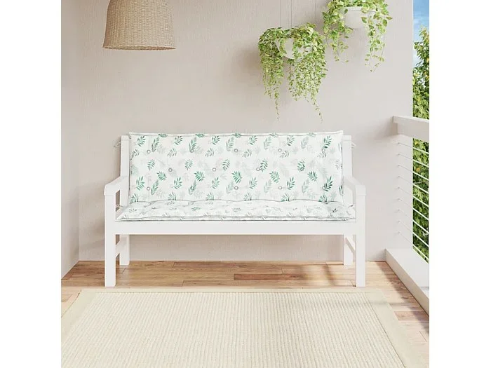 Cojines banco jardín 2 uds tela estampado de hojas 150x50x7 cm ES103257