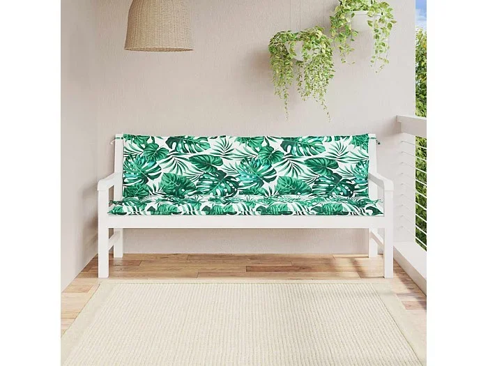 Cojines banco jardín 2 uds tela estampado de hojas 180x50x7 cm