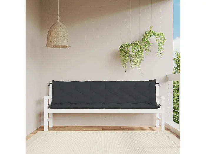 Cojines de banco de jardín 2 uds tela Oxford negro 200x50x7 cm
