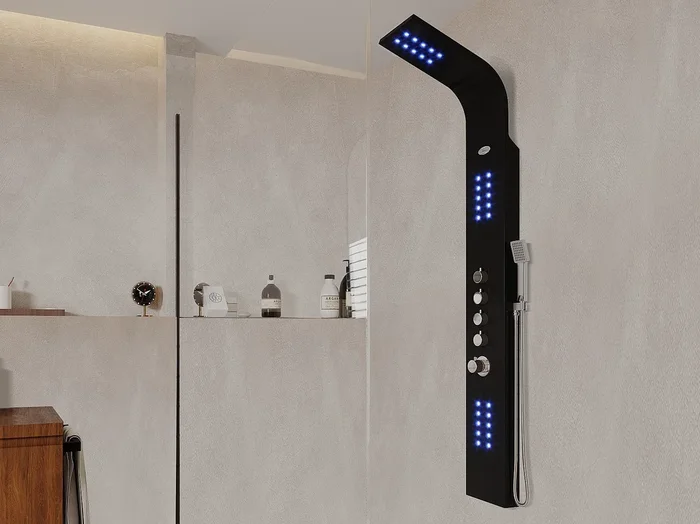 Columna de ducha e hidromasaje termostática con leds FELICITA – 20x165cm – Negro