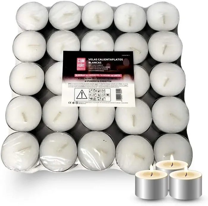 COM-FORT HOUSE Velas de te Blancas Pack velas de 25 Unidades 8 Horas de Duración
