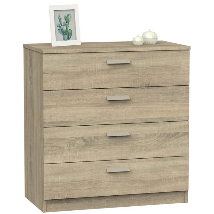 Cómoda con 4 Cajones con guía metálica Tibet en Color Blanco Mate o Roble Cambrian en Melamina 74×78 cm