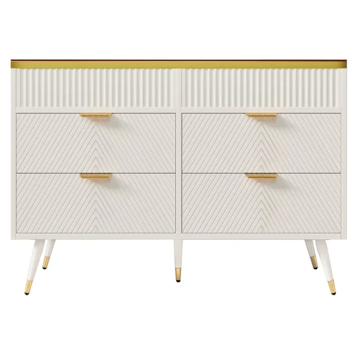 Cómoda con 6 cajones y compartimentos divididos – tapa de cristal – Blanco