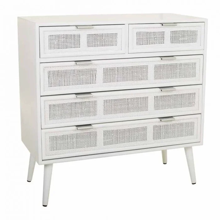 Cómoda de madera y rejilla blanca 80×39.5×81 cm