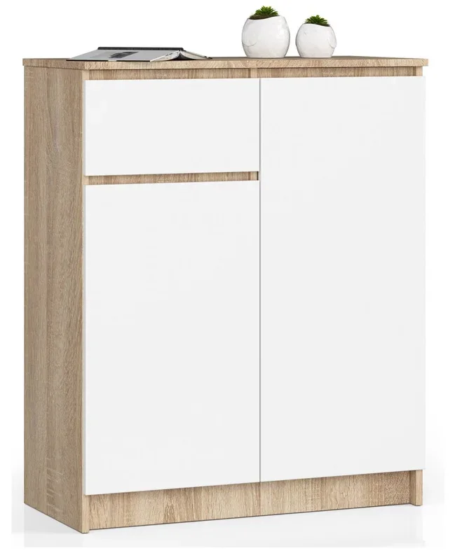 Cómoda K80 AKORD 1 cajon 2 puertas color Roble Sonoma, Blanco 80cm