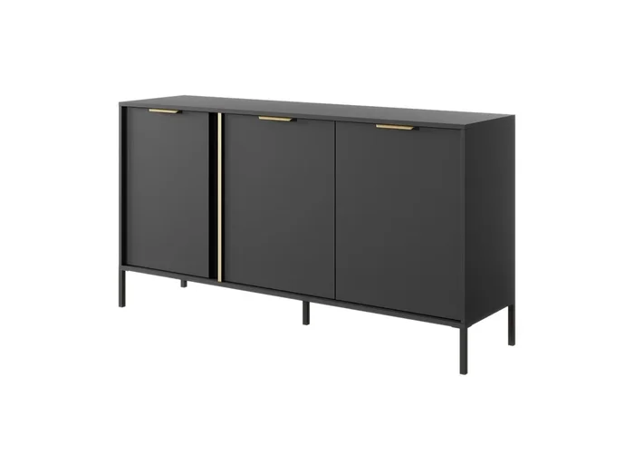 Comoda LARS en negro, dorado con un estilo moderno, mide 82x154x40 cm y tiene 6 estantes, 3 puertas