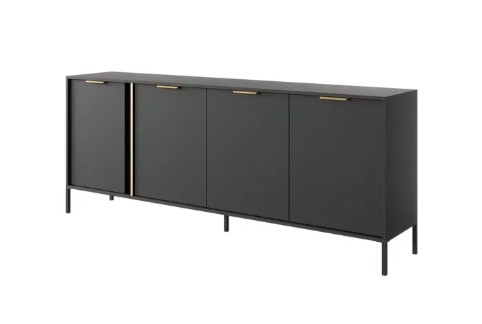 Comoda LARS en negro, dorado con un estilo moderno, mide 82x203x40 cm y tiene 8 estantes, 4 puertas