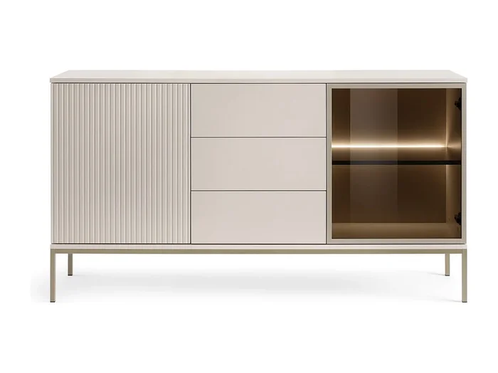 Cómoda moderna ancha con frente acanalado 154×83×39 cm, color Cachemira / Oro