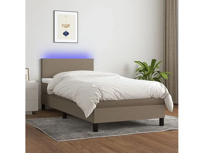 Conjunto Boxspring – 80×200 cm + Somieres + colchón LED tela gris taupe ES45080