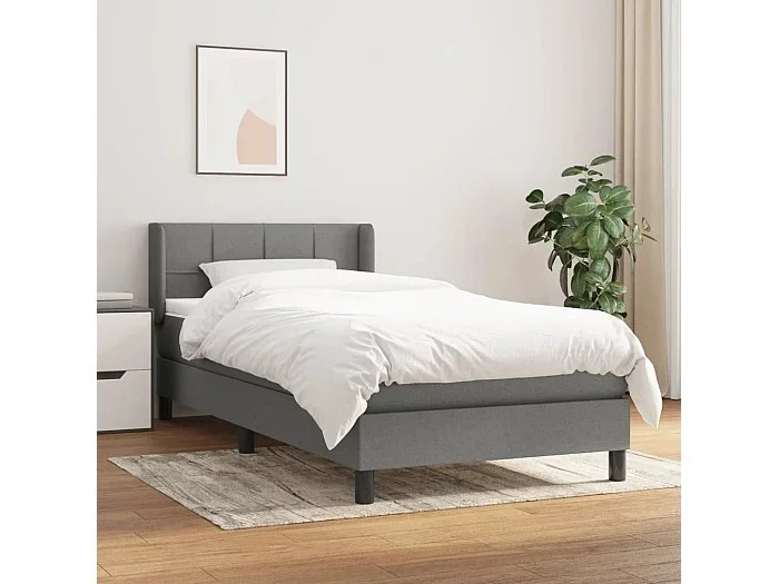Conjunto Boxspring – 80×200 cm + Somieres + colchón tela gris oscuro ES36265