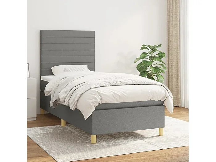 Conjunto Boxspring – 80×200 cm + Somieres + colchón tela gris oscuro ES36447