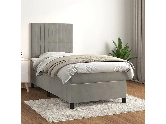Conjunto Boxspring – 80×200 cm + Somieres + colchón terciopelo gris claro ES35706