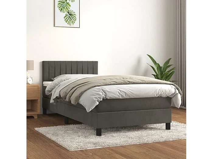 Conjunto Boxspring – 80×200 cm + Somieres + colchón terciopelo gris oscuro ES35836