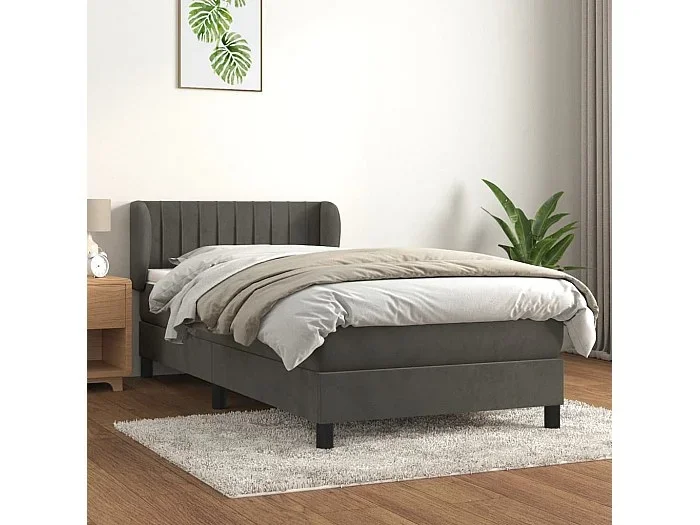 Conjunto Boxspring – 80×200 cm + Somieres + colchón terciopelo gris oscuro ES35839