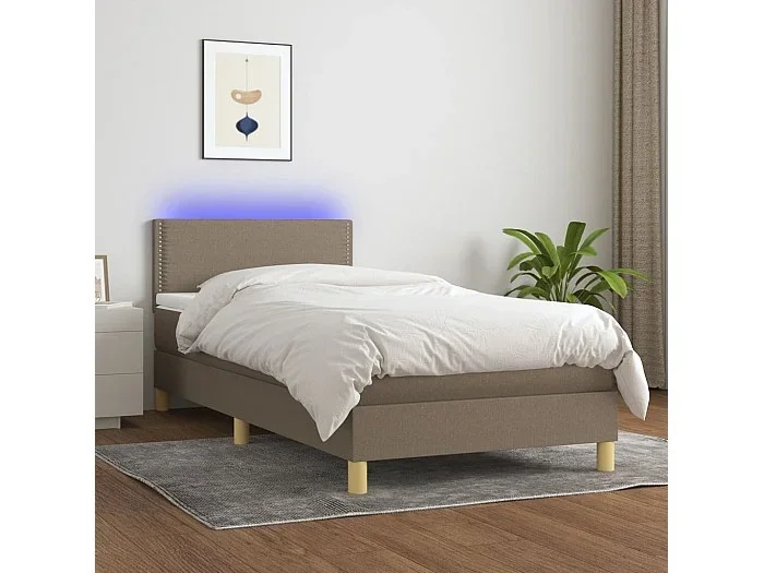 Conjunto Boxspring – 90×200 cm + Somieres + colchón LED tela gris taupe ES44640