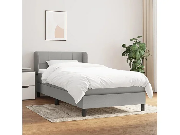 Conjunto Boxspring – 90×200 cm + Somieres + colchón tela gris claro ES36877