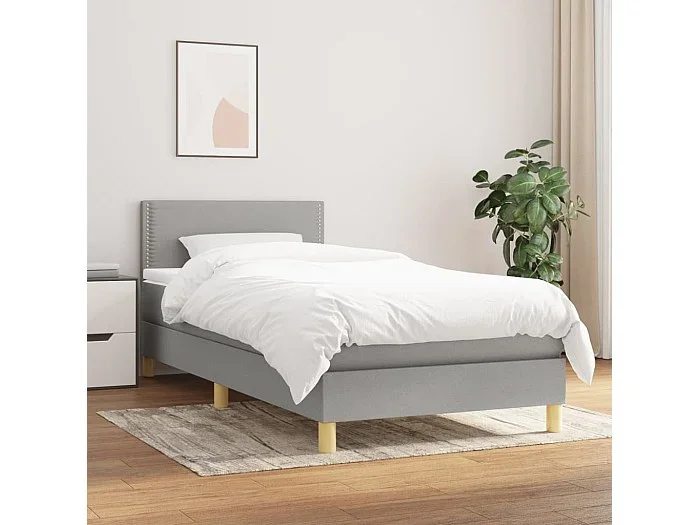 Conjunto Boxspring – 90×200 cm + Somieres + colchón tela gris claro ES37880