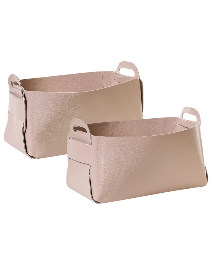Conjunto de 2 cestas NUZI Piel sintética Rosa pastel