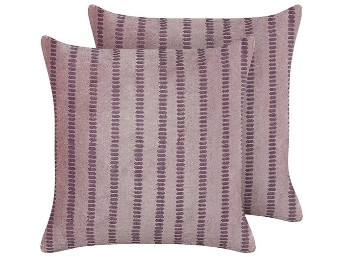 Conjunto de 2 cojines decorativos AGAPANTHUS Terciopelo 45 x 45 cm Rosa A rayas