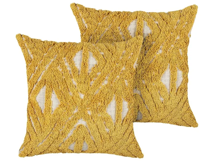 Conjunto de 2 cojines decorativos ALCEA Algodón 45 x 45 cm Amarillo Patrón geométrico