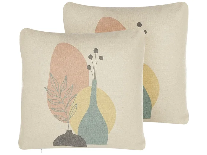 Conjunto de 2 cojines decorativos CARDOON 45 x 45 cm Blanco Patrón abstracto