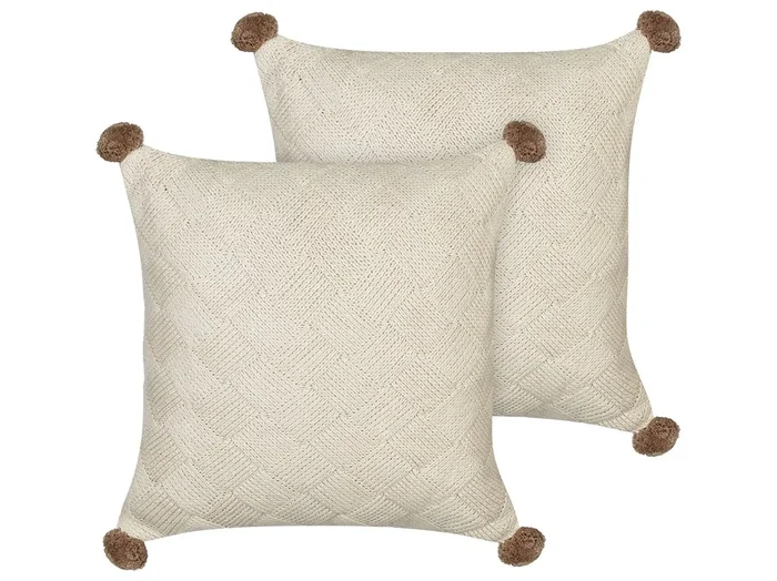 Conjunto de 2 cojines decorativos OBERONIA Algodón 45 x 45 cm Beige Liso