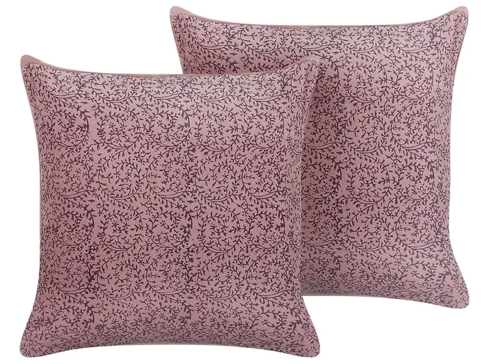 Conjunto de 2 cojines decorativos ROMNEYA Terciopelo 45 x 45 cm Rosa Patrón floral