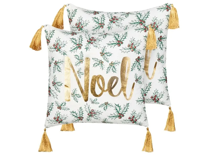 Conjunto de 2 cojines decorativos ZAMIA Algodón 45 x 45 cm Blanco Patrón navideño