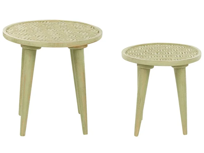 Conjunto de 2 mesas auxiliares MAHARO Madera de mango Verde claro