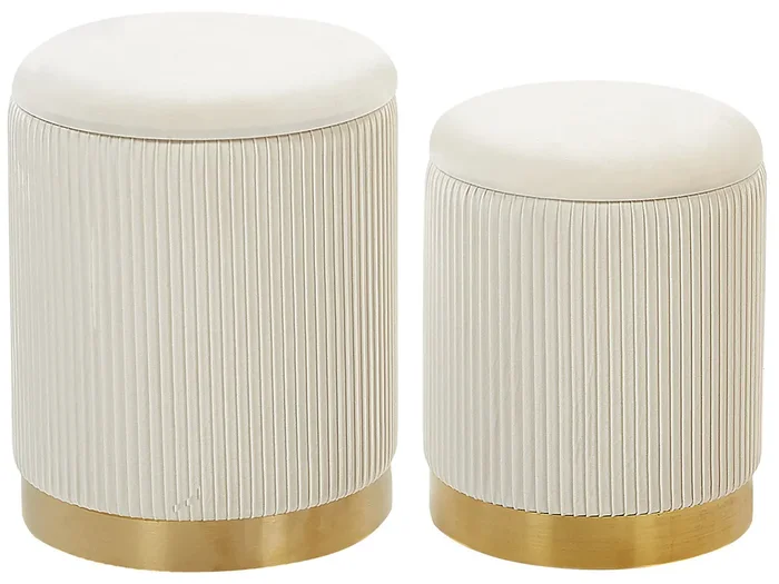 Conjunto de 2 pufs con almacenaje MIRAMAR Terciopelo Blanco