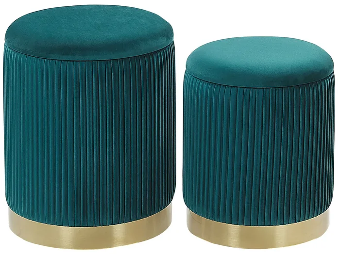 Conjunto de 2 pufs con almacenaje MIRAMAR Terciopelo Verde azulado