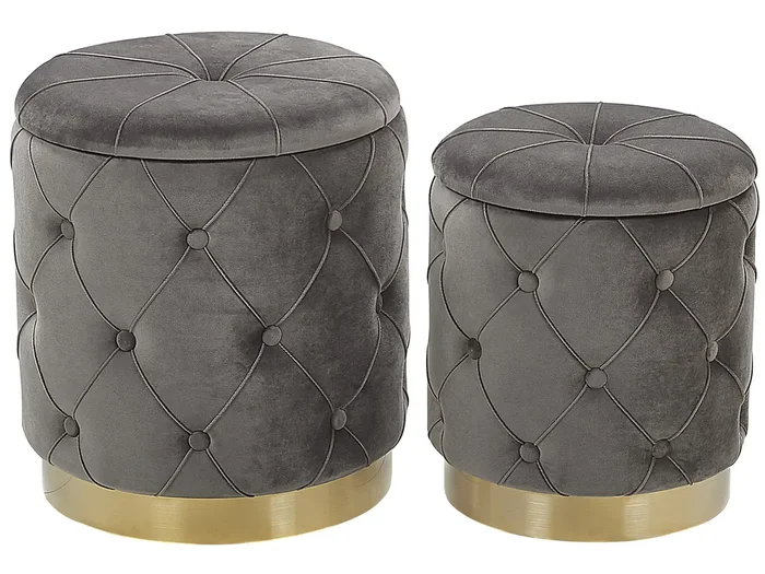 Conjunto de 2 pufs con almacenaje PUEBLO Terciopelo Gris