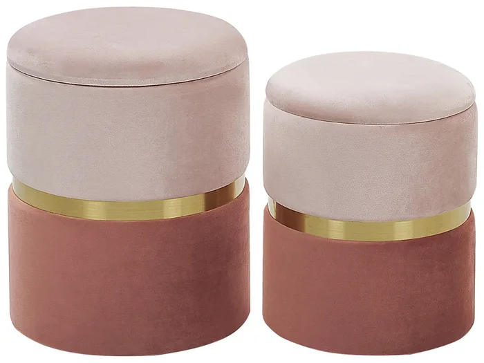 Conjunto de 2 pufs con almacenaje WICHITA Terciopelo Rosa