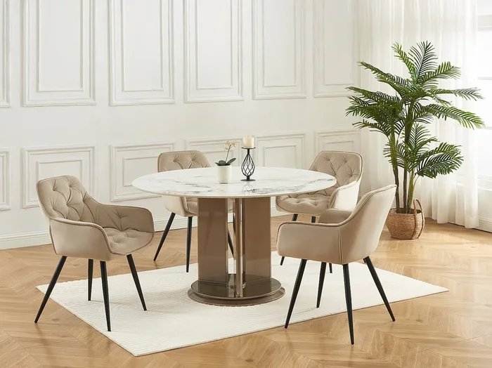 Conjunto de 2 sillas con apoyabrazos de terciopelo y metal negro – Beige – MOBELIA de Pascal Morabito