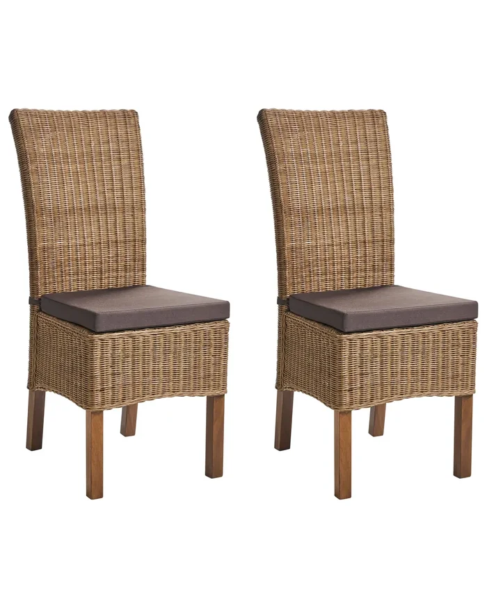 Conjunto de 2 sillas de comedor ANDES Ratán Marrón