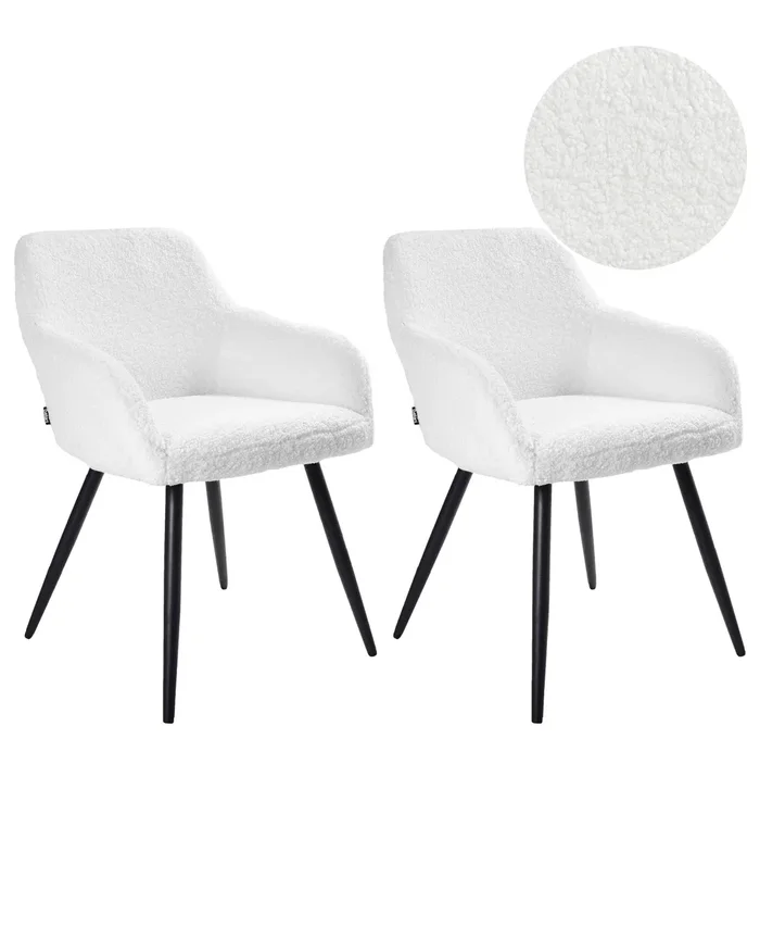 Conjunto de 2 sillas de comedor CASMALIA Bouclé Blanco crema