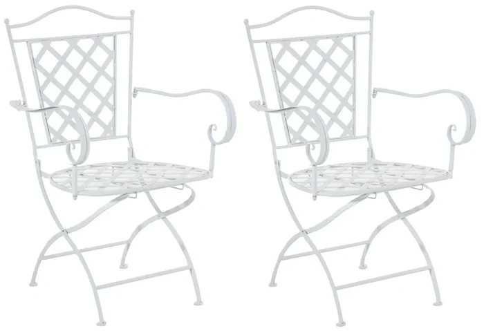 Conjunto de 2 sillas de jardín balcon estilo rústico blanco metal hierro galvanizado M10_001186